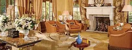 Celebrity home with luxurious cast stone fireplace mantel