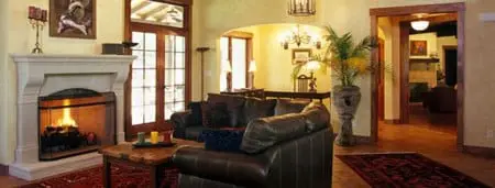 Amhurst cast stone fireplace mantel in traditional interior