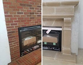 Brunswick cast stone fireplace mantels transformation: before and after.