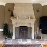Amhurst cast stone fireplace mantel installation