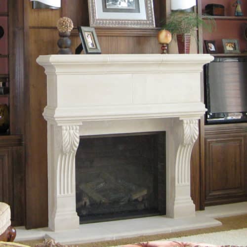 Berkley cast stone fireplace mantel design.