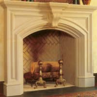 Fremont cast stone fireplace mantel in a serene living room.