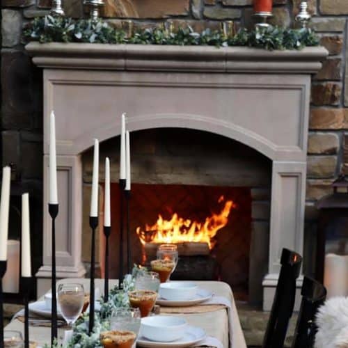 Oxford cast stone fireplace mantel in dining room