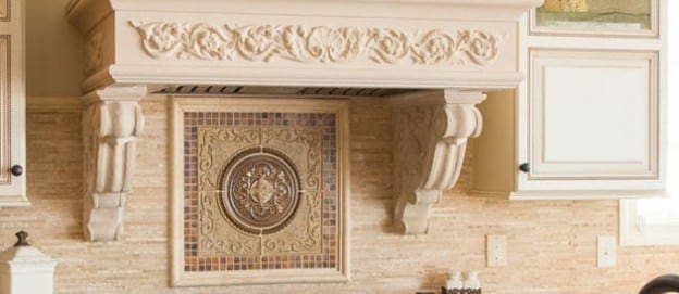 Elegant home interior with cast stone fireplace mantel