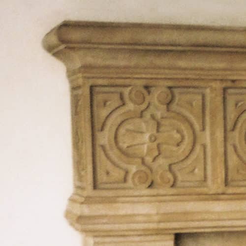 Manchester cast stone fireplace mantel upper left corner detail