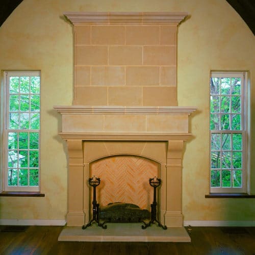 Normandy fireplace overmantel design