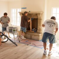 Fireplace mantel during installtion