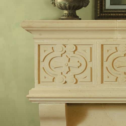 Rosamond cast stone fireplace mantel left upper corner design
