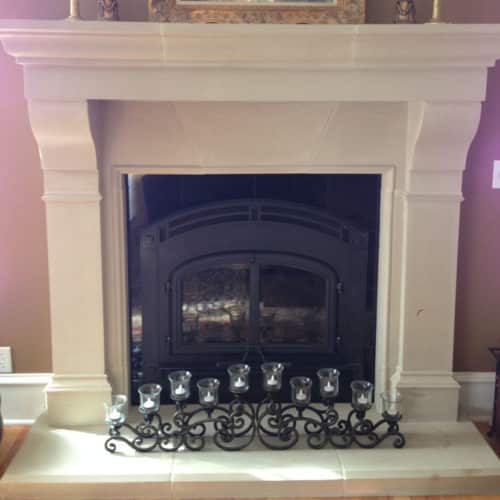 Stamford cast stone fireplace mantel design.