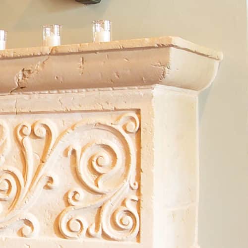 Verona cast stone fireplace mantel right upper corner design